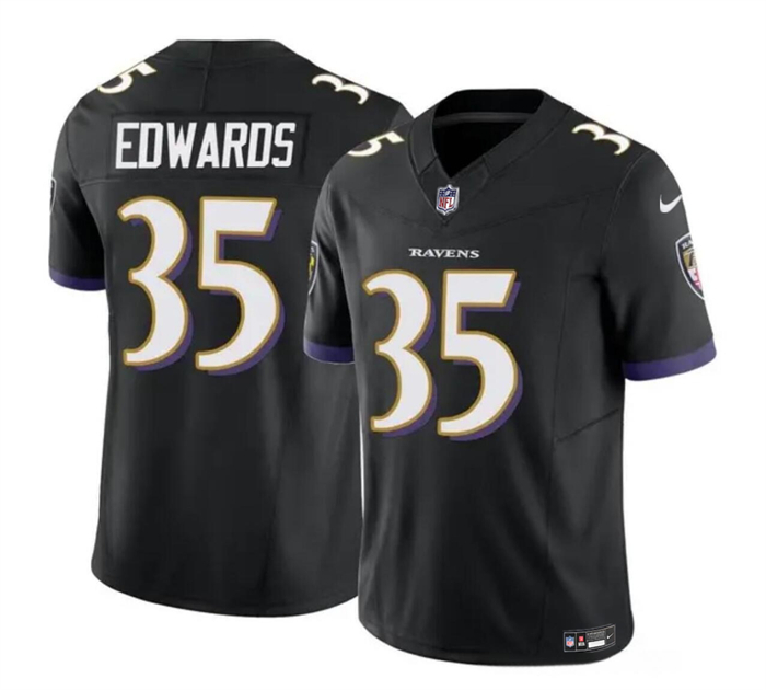 Men's Baltimore Ravens #35 Gus Edwards Black 2023 F.U.S.E. Vapor Limited Football Jersey
